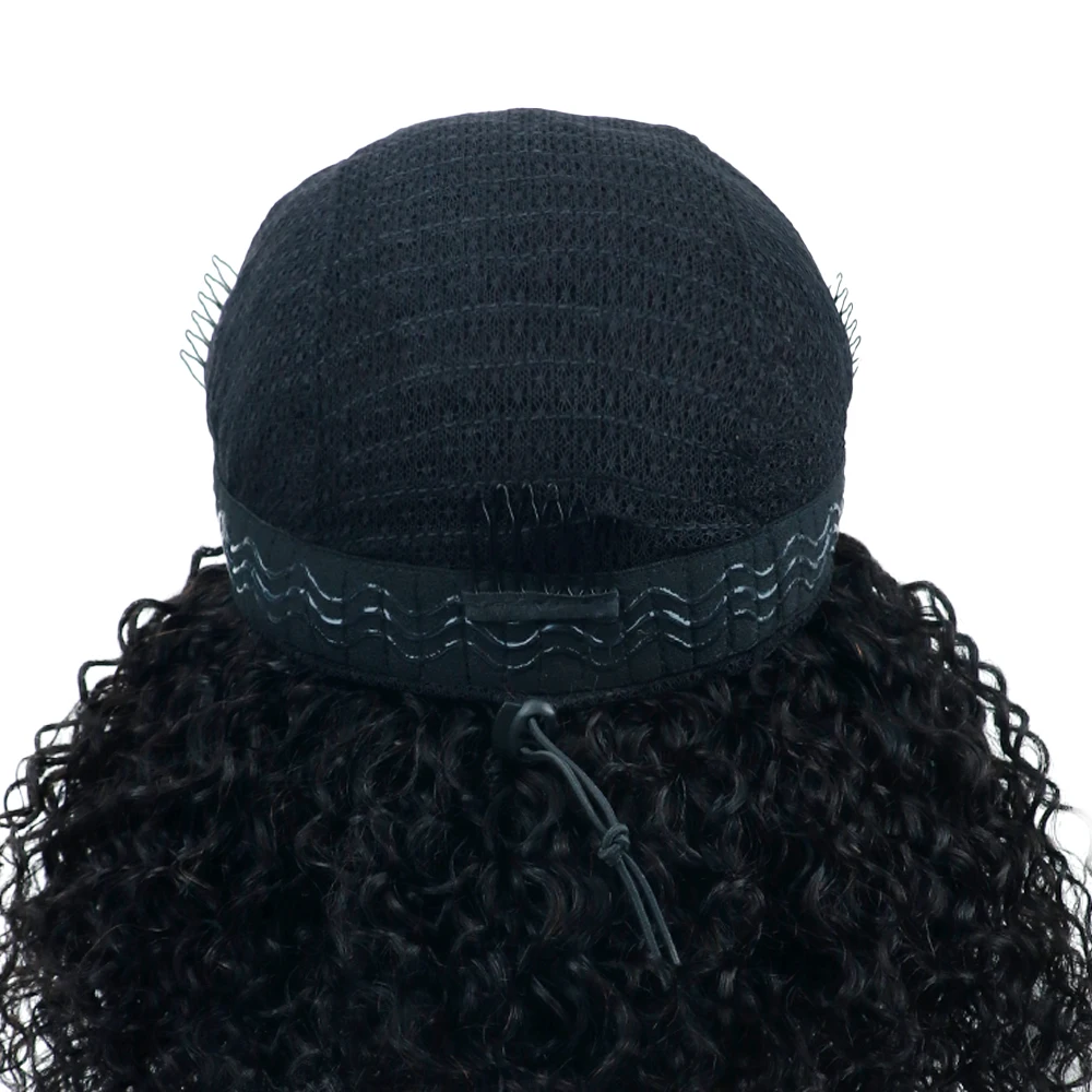Half Wig Glueless Kinky Curly Human Hair Wig Headband Wig Upgrade 3 IN 1 Half Wig With Drawstring Seamless Clips Wig For Women