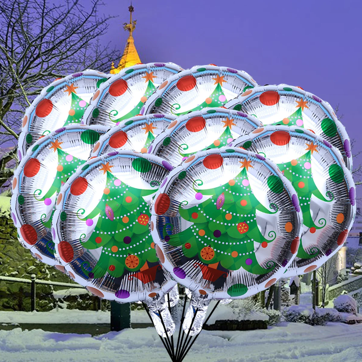

10Pcs Aluminum Foil Balloons Christmas Round 18inch for Party Decoration Photo Props Reusable Safe Festive Balloon