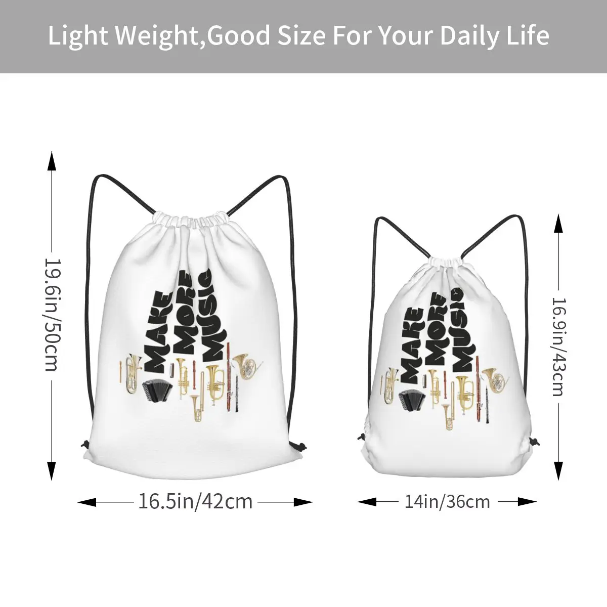 Make More Music Backpacks Fashion Drawstring Bundle Pocket Sports Bag Book Bags for Man Woman School