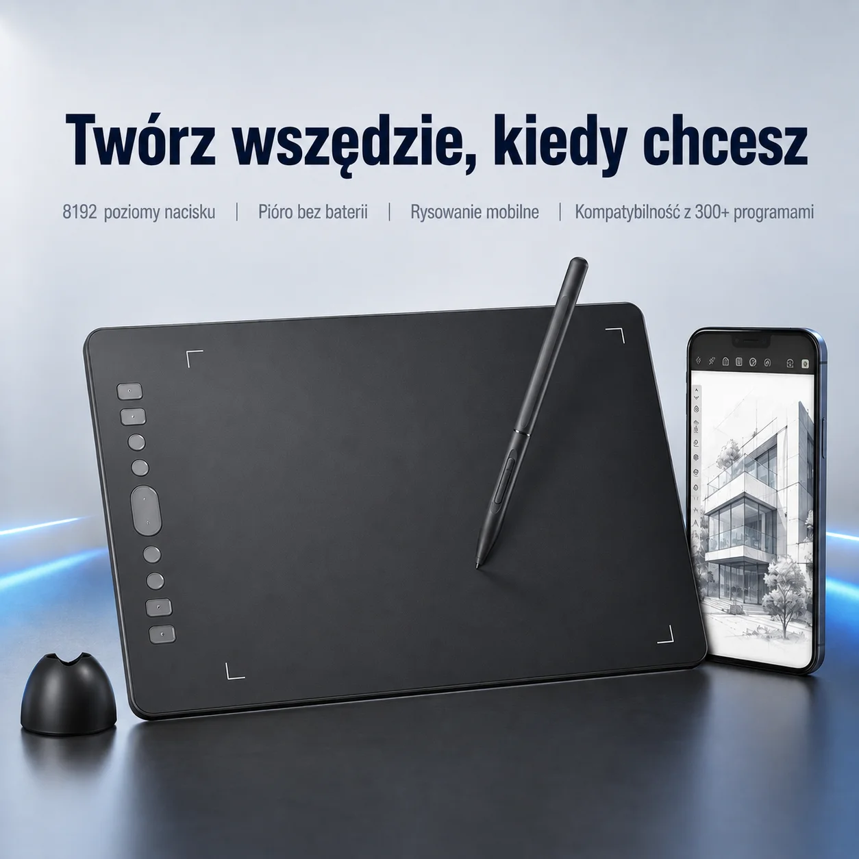 10-inch grafisch tablet, digitaal teken- en schrijftablet, 8192 drukniveaus, compatibel met pc en Android, voor kinderen voor kunstonderwijs