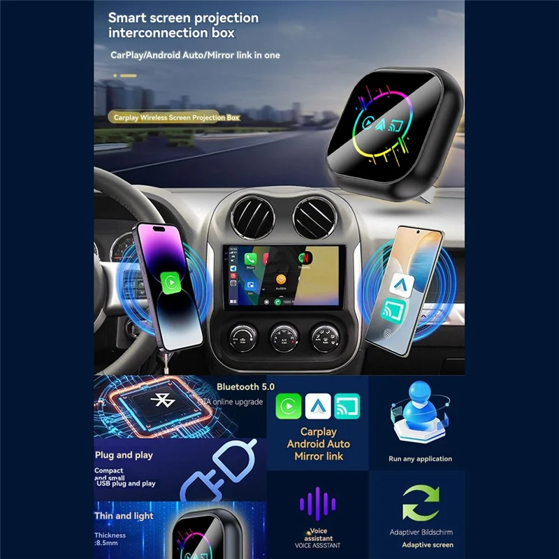 FFYY-3-In-1 محول Carplay اللاسلكي Mirrorlink Carplay Android Auto USB Dongle التوصيل والتشغيل Carplay السلكي إلى اللاسلكي