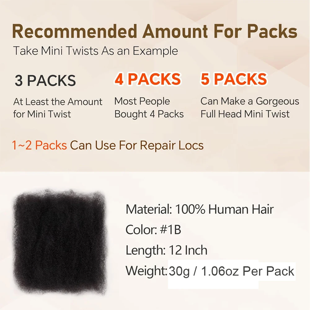 شعر بشري أفرو غريب لتضفير الشعر البشري الأفرو غريب مجعد السائبة للشعر الصغير تويست 30 جرام/الحزمة لملحقات مايكرو لوكس