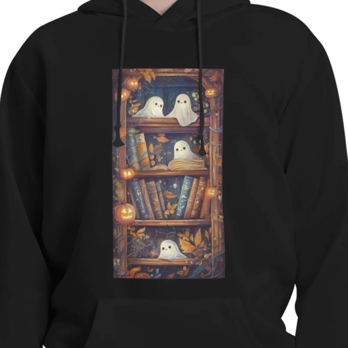 Halloween Ghost Bookshelf Library Book Hoodies Men Women Casual Pullover Sweatshirt Fashion Long Sleeve Hooded Autumn Winter