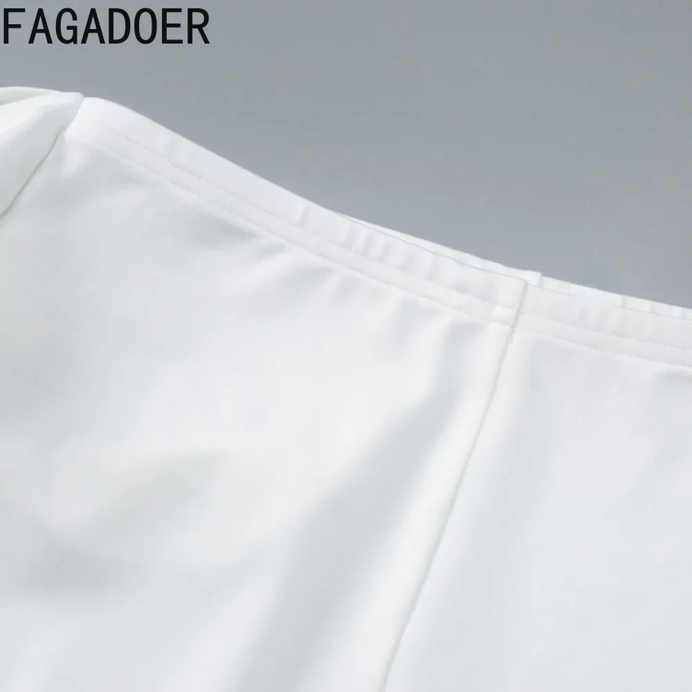 FAGADOER White Shorts 2 Piece Sets Women Outfit Fashion Off Shoulder Bandage Patchwork And High Waist Shorts Suits Streetwear