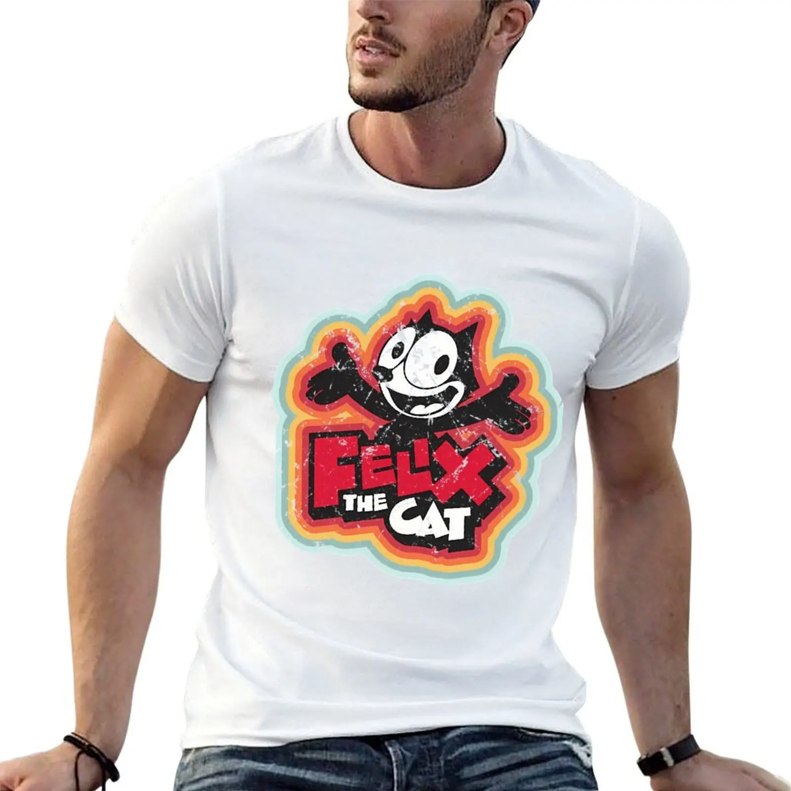 Felix - vintage rainbow T-Shirt anime plus size clothes t shirts for men cotton