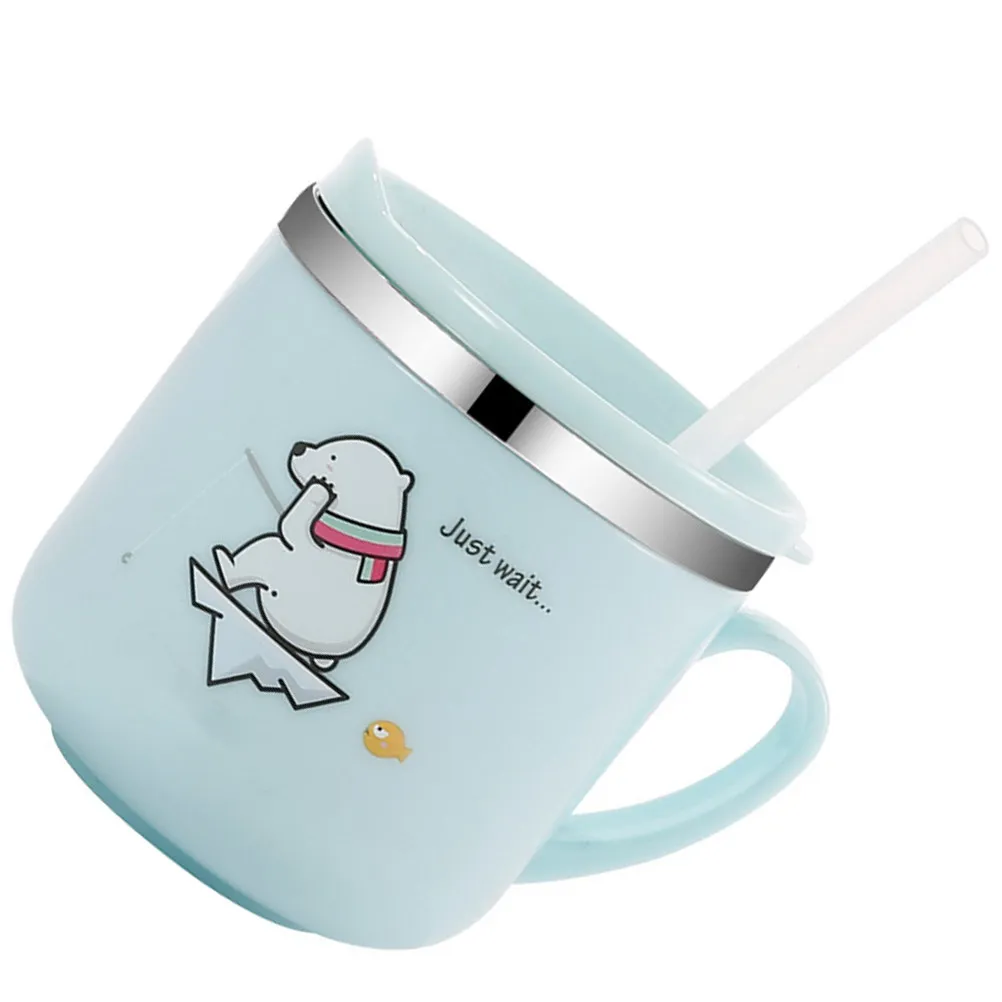 

Stainless Steel Kids Drinking Cups with Straw Unbreakable Toddler Water Cup for School Outdoor Home Use Cartoon Design