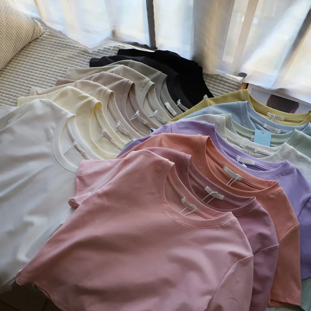 

Sweet Wind Korean Style Women's T-Shirt round Neck Short Sleeve Summer New Arrival Fashionable Small Fit Short Jacket