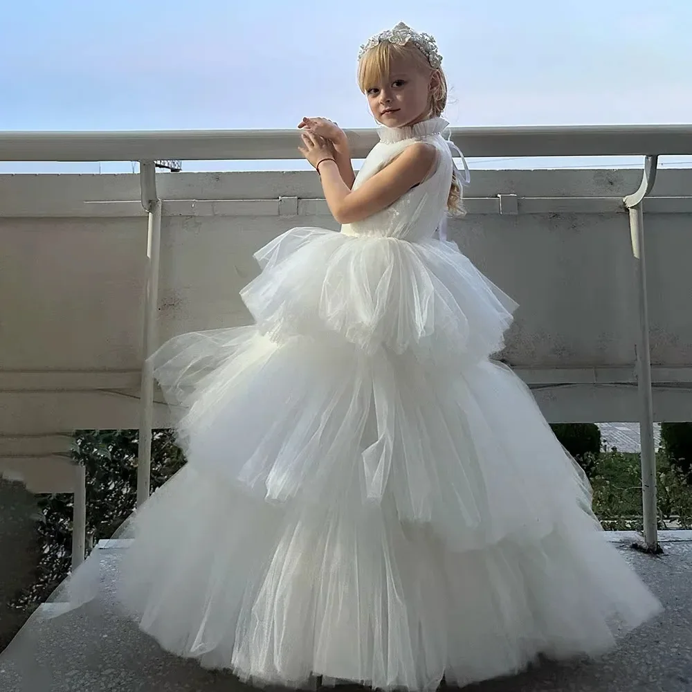 

Girl Kids Puffy Dress Children Sleeveless Layered Performance Frocks Girl's Birthday Wedding Bridesmaid Luxury Evening Dresses