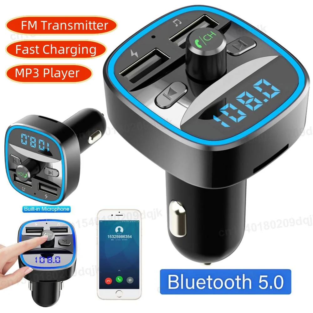 T25 FM Transmitter Car Bluetooth-compatible 5.0 Smart Voice Navigation MP3 Player Dual USB Fast Charging Handsfree Wireless