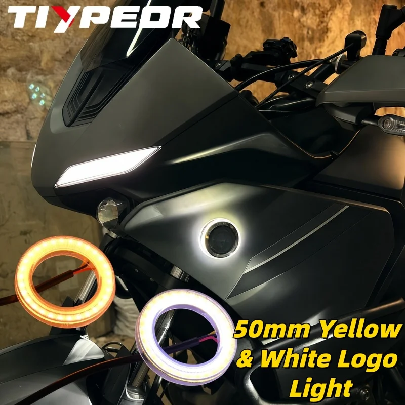 TIYPEOR 50mm Logo LED Angel Eye Halo Ring Logo Light Waterproof White Yellow Emblem Light for Yamaha Motorcycle