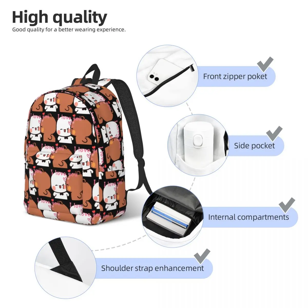 Bear And Panda Bubu Dudu Balloon Student Backpack School Bag Hiking Travel Daypack for Boys Girls Bookbag Shoulder Bags