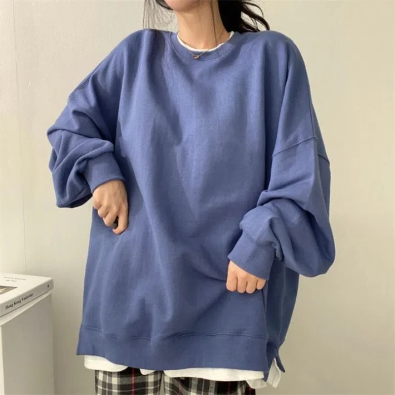 Spring Autumn Long Sleeve Loose Contrast Fake Two Pieces Pullovers Top Casual Solid Youth Hoodies Korean Fashion Women Clothing