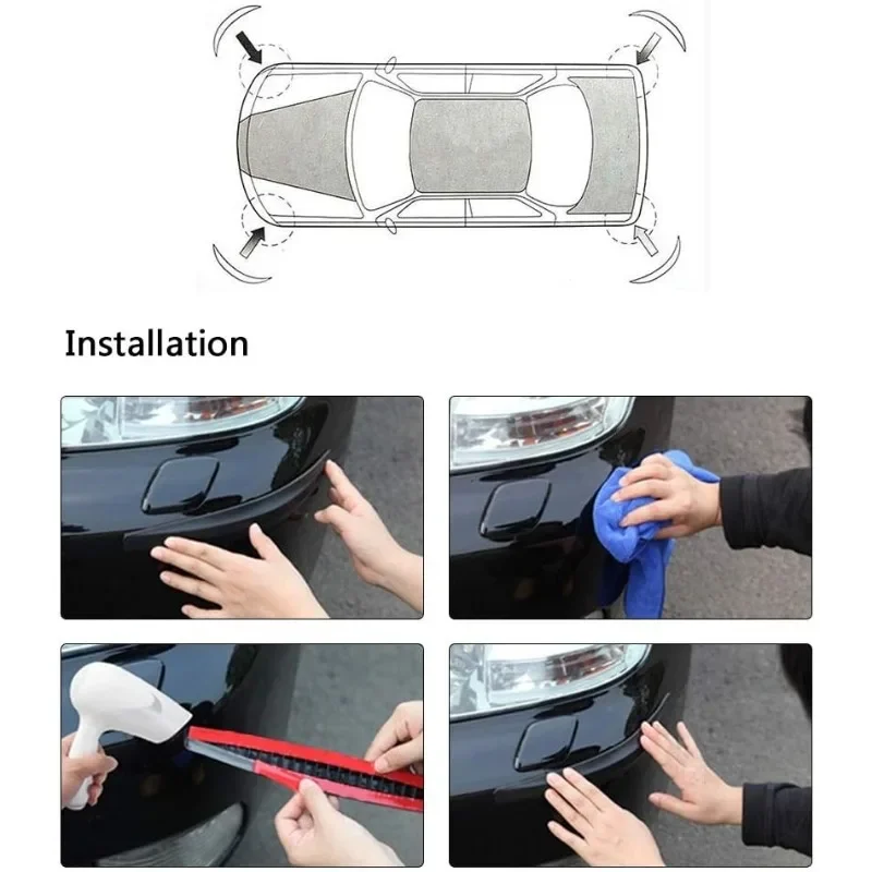 2pcs Universal Carbon Fiber Texture Anti-rub Protector Car SUV Bumper Edge Guard Strip Black Car Exterior Decoration Accessories