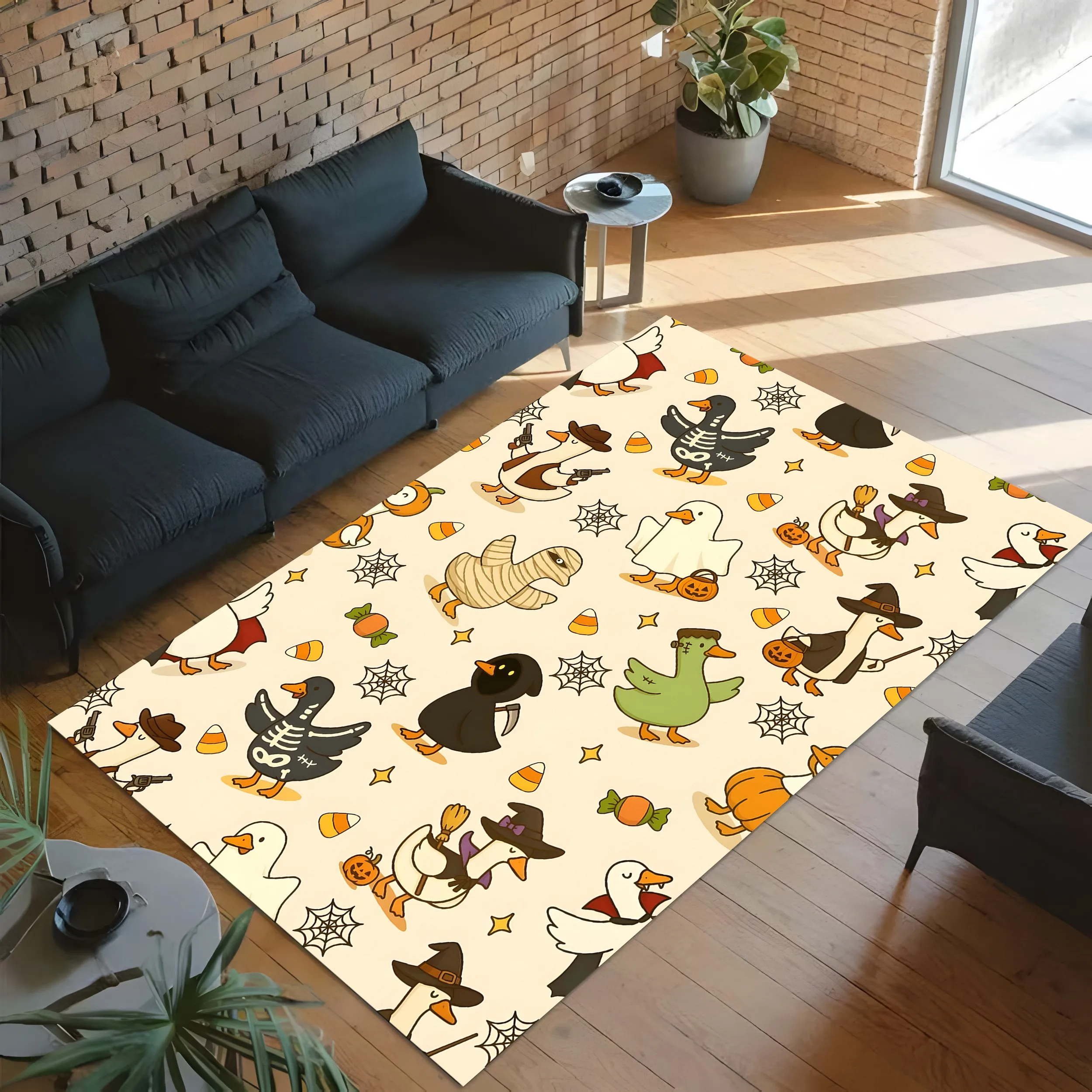 Velvet Halloween Spooky Dressup Cute Duck Cartoon 2D Rug Suitable for Living Room and Bedroom Creating a Halloween Atmosphere