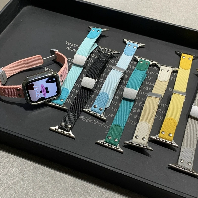 

Милый цветной нейлоновый магнитный ремешок для Apple Watch Ultra 44 мм 45 мм 49 мм 40 мм 45 мм 41 мм Тонкий браслет для iWatch Series 7 8 SE 6 5 3