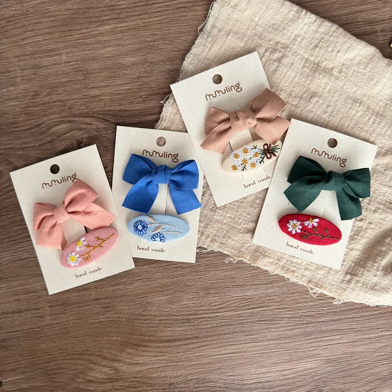2 قطعة/المجموعة الحلو فتاة صغيرة Bowknot مقاطع الشعر بلون صغير الاطفال التطريز المشابك الأميرة الطفل المشبك إكسسوارات الشعر