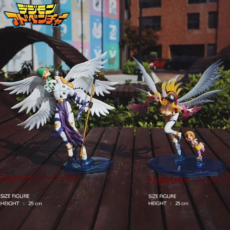 25cm Anime Digimon Adventure Angemon Angewomon Figure 1/8 Takaishi Takeru Yagami Hikari Pvc Action Figurine Collection Model Toy