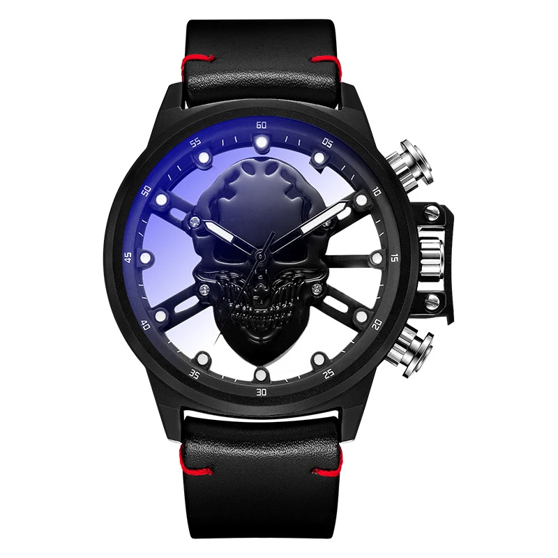 Luxury Skull Watch Men Carving Engraved Transparent Dial Quartz Wristwatch Male Wrist Watches for Business Man Clock Dropship