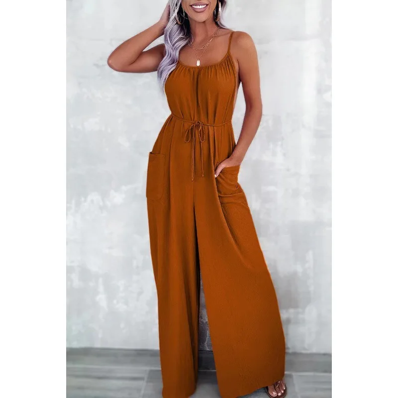 

Casual Loose Wide Leg Pants Long Svel Strap High Waist Cotton Blend Fabric Women's Cross-Border Summer Outfit
