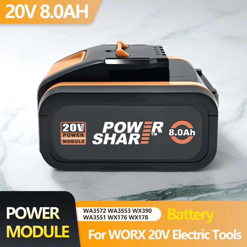 Batterie lithium rechargeable Worx 20V 8.0Ah WA3553 WA3551 WA3553.1 WA3570 pour tous les outils électriques et de jardinage WORX