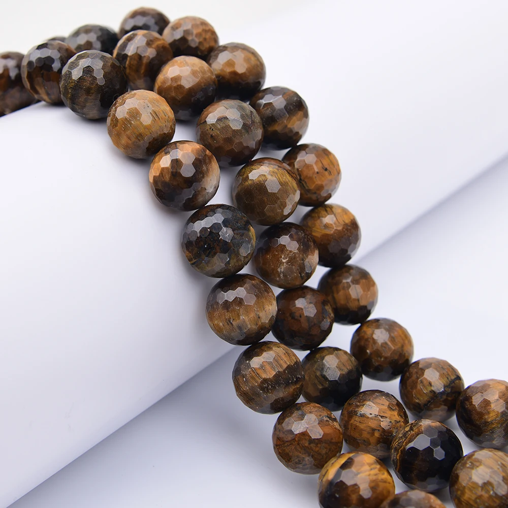 APDGG Natural 20mm Large Yellow Tiger Eye Stone Facetd Round Loose Beads Strands 15.5
