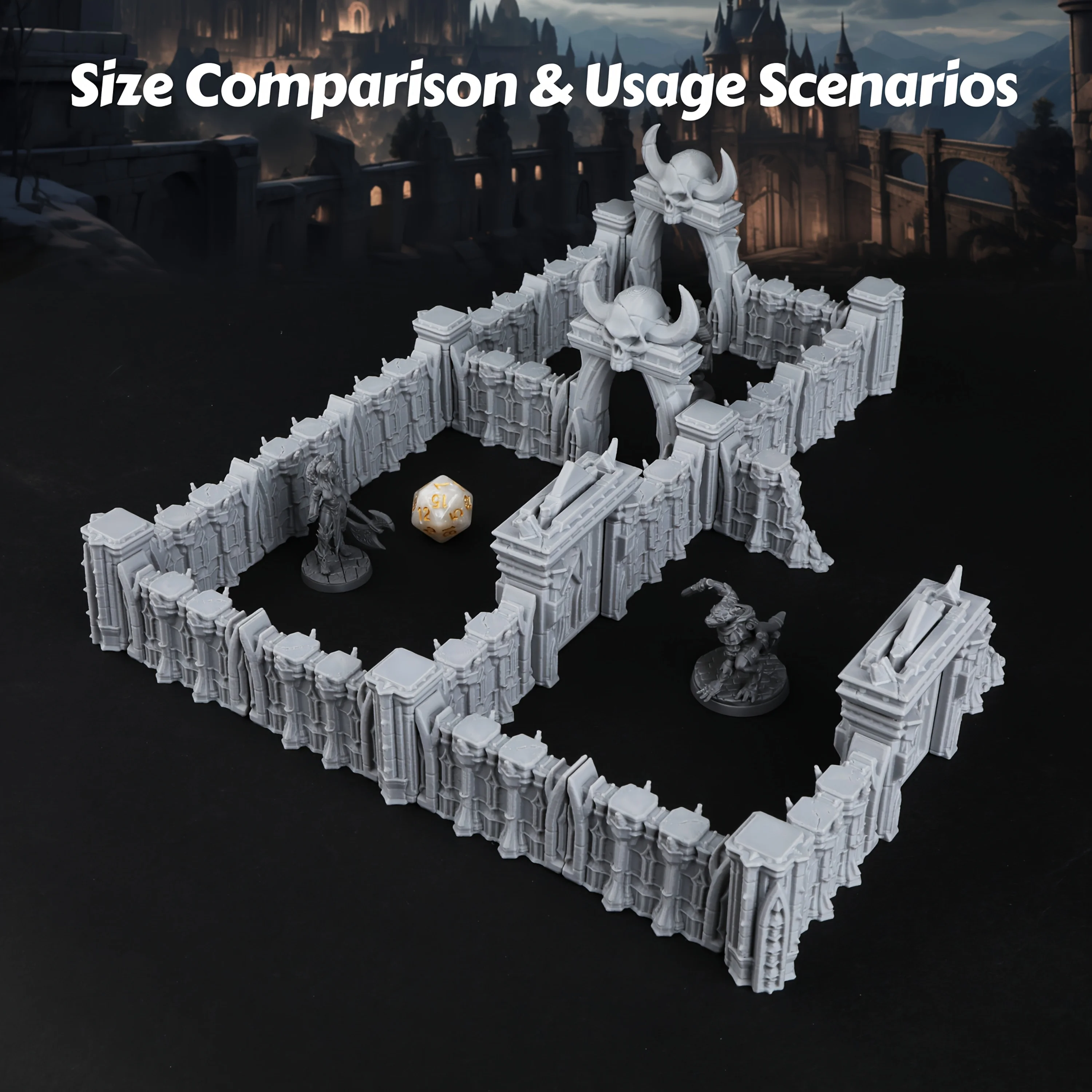 RPG Darkness Wall Miniature Terrain Set - Gothic Fantasy Modular Terrain, Medieval Themed TTRPG Adventures, RPG Game Accessory