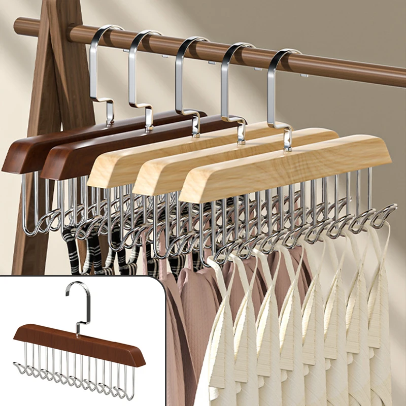 

Wood Hangers 8 Hooks Multifunctional Space Saving Belt Organizer Can Hang Underwear Vests And Ties Bra House Things Wardrobe