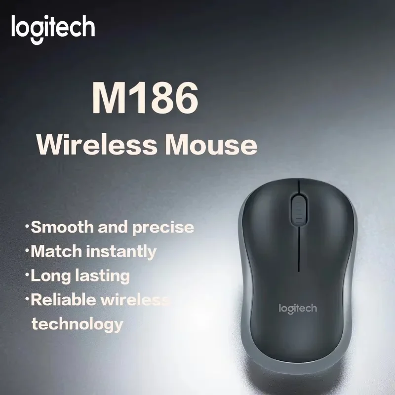 Logitech M186 Wireless Mouse Office Mouse Symmetrical Mouse Black Gray Edge With Wireless 2.4G Receiver