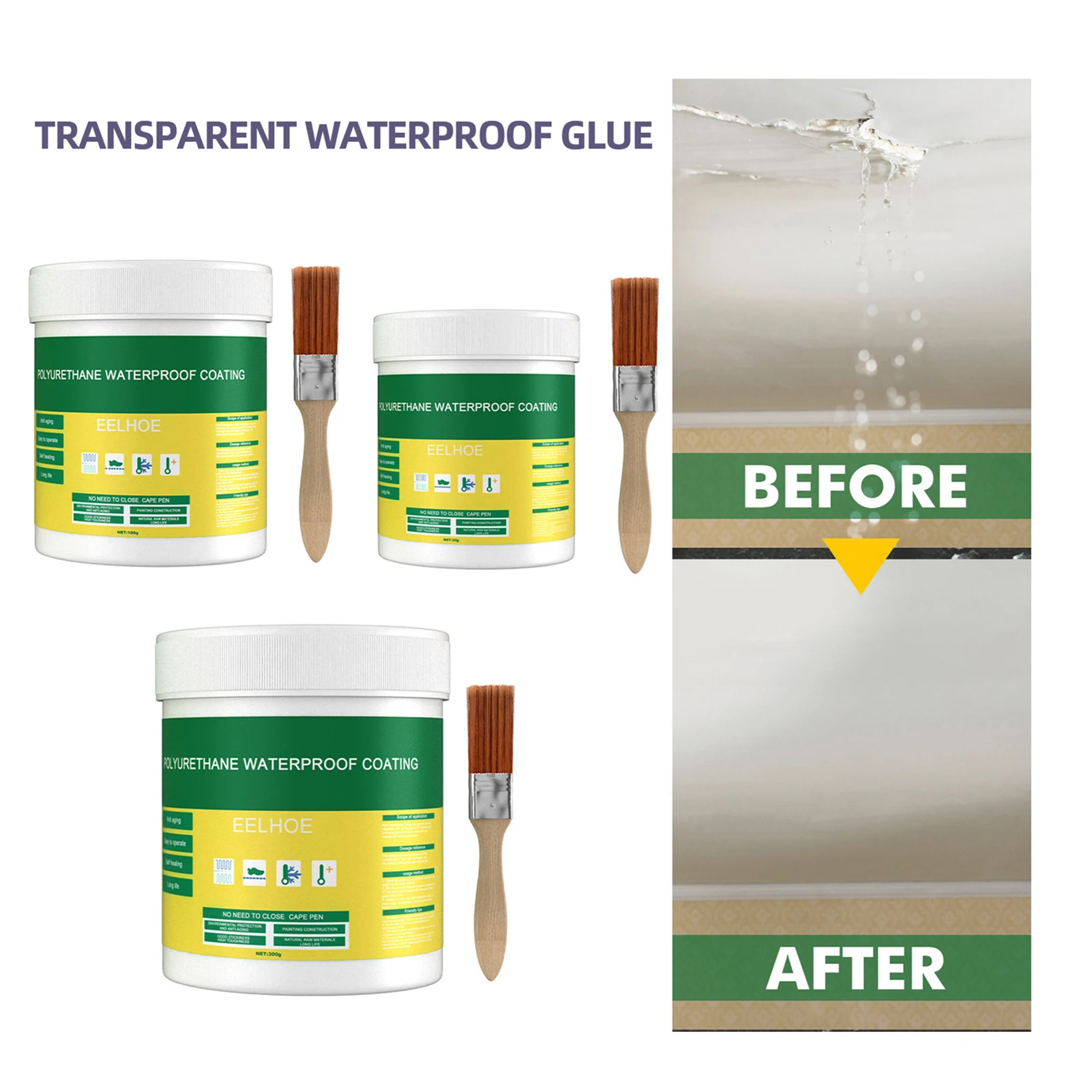 Transparent Wall Binding Repair Glue Waterproof Coating Non-toxic Agent Suitable for Window Sills Roofs