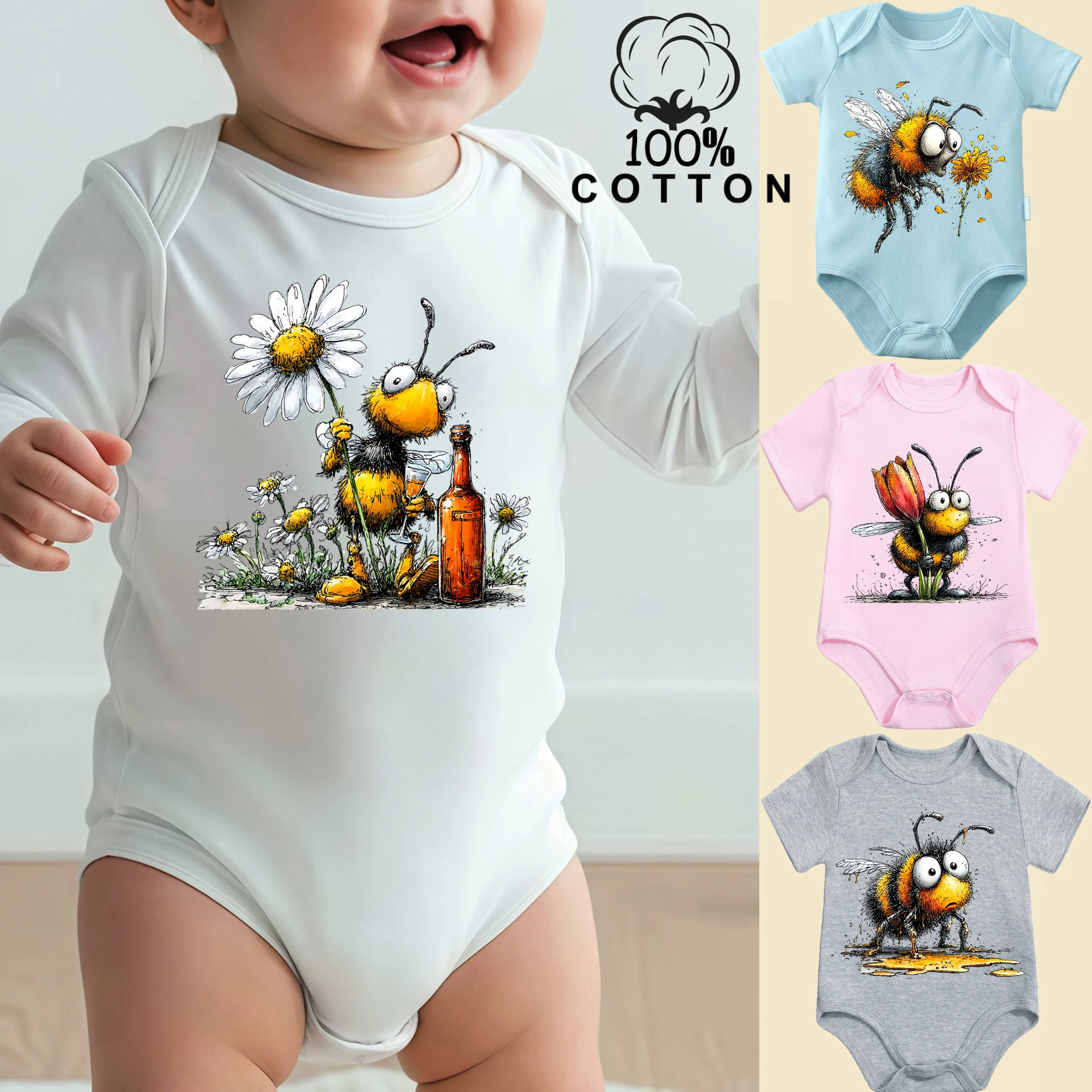 

Боди из 100% хлопка в стиле ретро с милым принтом цветов для малышей, удобный комбинезон для новорожденных от 0 до 12 месяцев