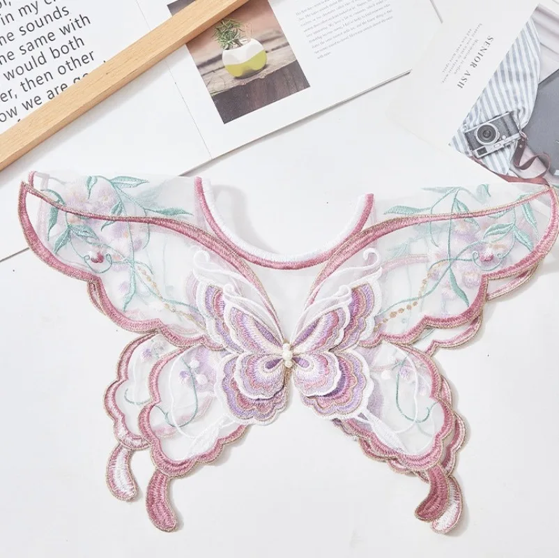 

Китайский вышитый воротник-облако из ткани с ажурными узорами, аппликация в виде благоприятных облаков, маленькая шаль в стиле Ханьфу, кружевной фальшворотник-накидка.