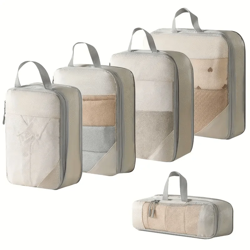 5 Set Compression Packing Cubes for Travel Lightweight Vacation Travel Essentials Travel Additions for Suitcase Organizer Bags Set Durable Luggage Organizer Travel Bags