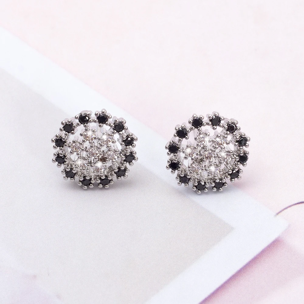 New Fashion Black White Round Flower Exquisite Zircon Earrings For Women Vintage Elegant Summer Vacation Hot Selling Jewelry