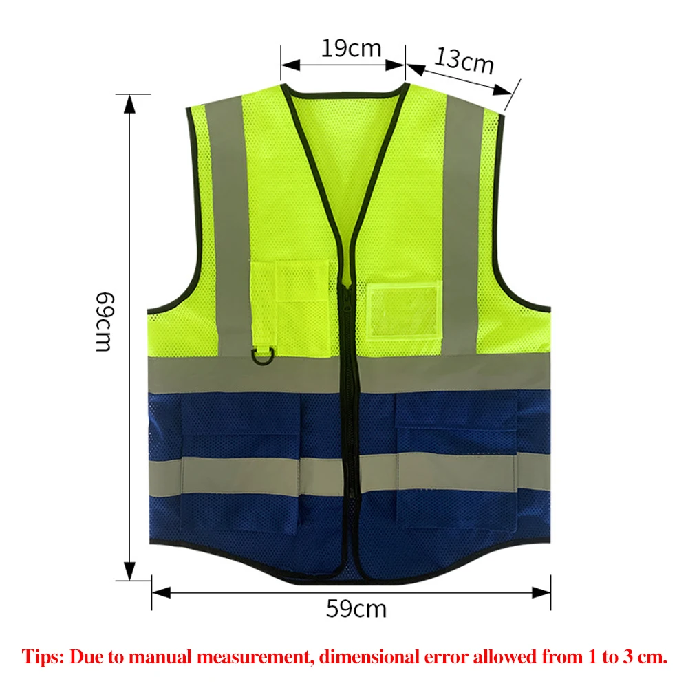 Custom Logo Safety Vests Class 2 Mesh Vest Man Working Clothes with Pockets and Zipper Hi Vis Workwear