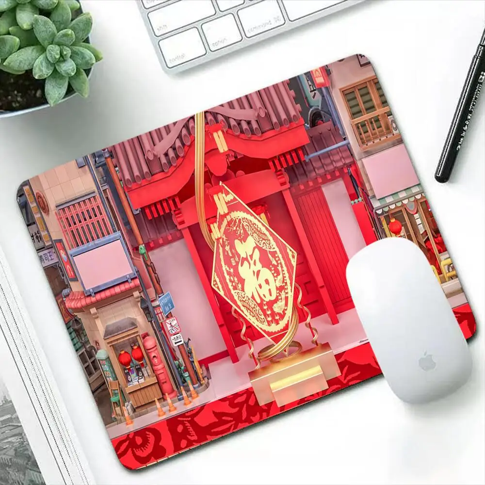 

Chinese red style Mouse Pad Small Size Game Mousepad Gaming rug Table Mat Natural Rubber Office Decoration Carpet work Mouse Mat