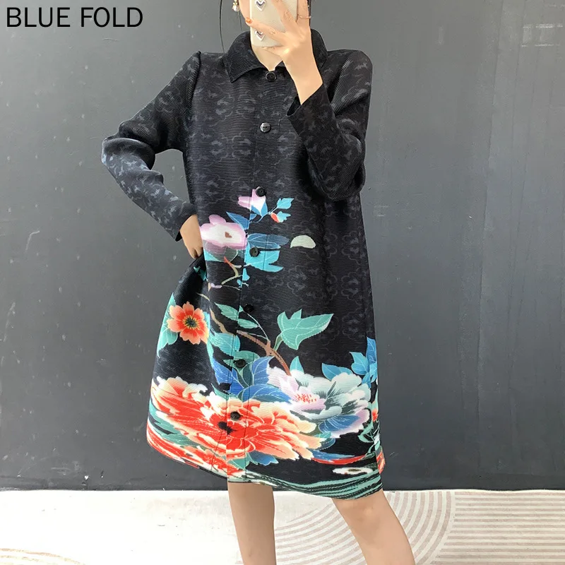 Miyake Pleated 2026 Spring/Summer Plus Size Mid-Length Trench Coat Designer-inspired Elegant Print Jacket for Women PLEATS