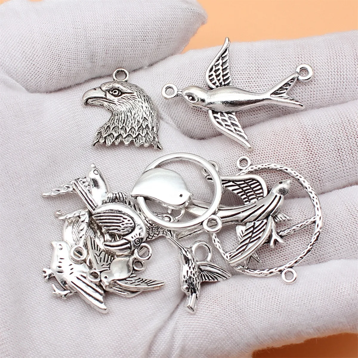 12pcs Antique Silver Color Bird Eagle Toucan Swallow Hummingbird Charms Collection For DIY Jewelry Making, 12 Styles, 1 of Each