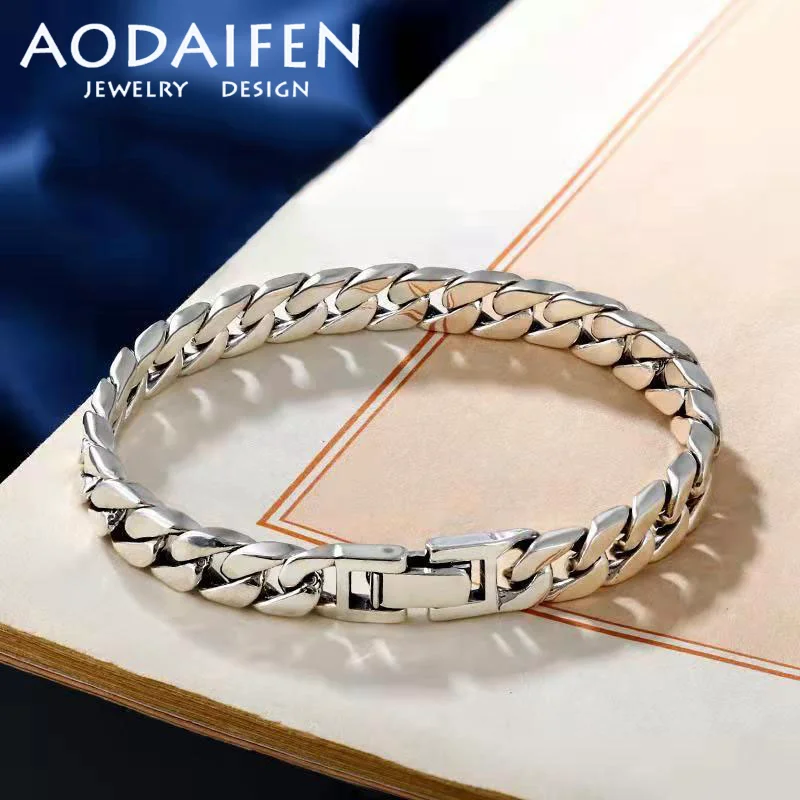 S925 Sterling Silver Original Certified Cuban Bracelet Cool Fashion Men's and Women's Couple Trend Simple Punk Chain Luxury Gift