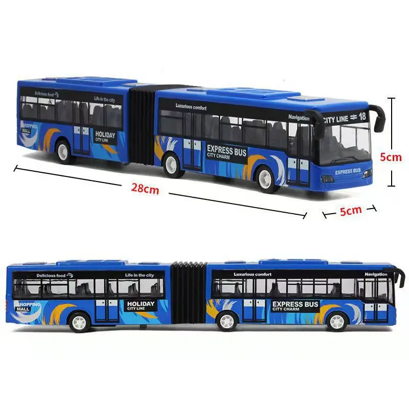 Double Section Elongated Bus Simulation Alloy Car Model with Rebound Force for Boys Toy Vehicle Collection