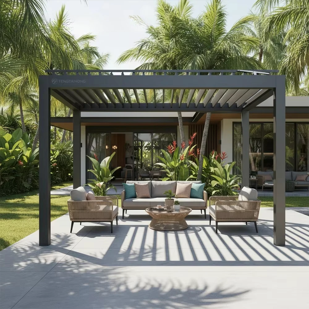 Any Size Custom Luxury Bioclimatic Aluminum Louver Roof Pergola Rainproof Sunproof For Garden Yard Outdoor Shade Furniture