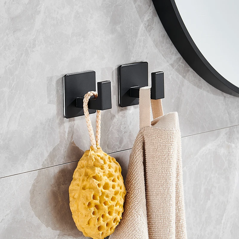Samoprzylepne wieszaki łazienkowe na szlafroki Czarne wieszaki ścienne do zawieszania kluczy Wieszak na ubrania Wieszak na płaszcze Uchwyt na ręczniki FR208