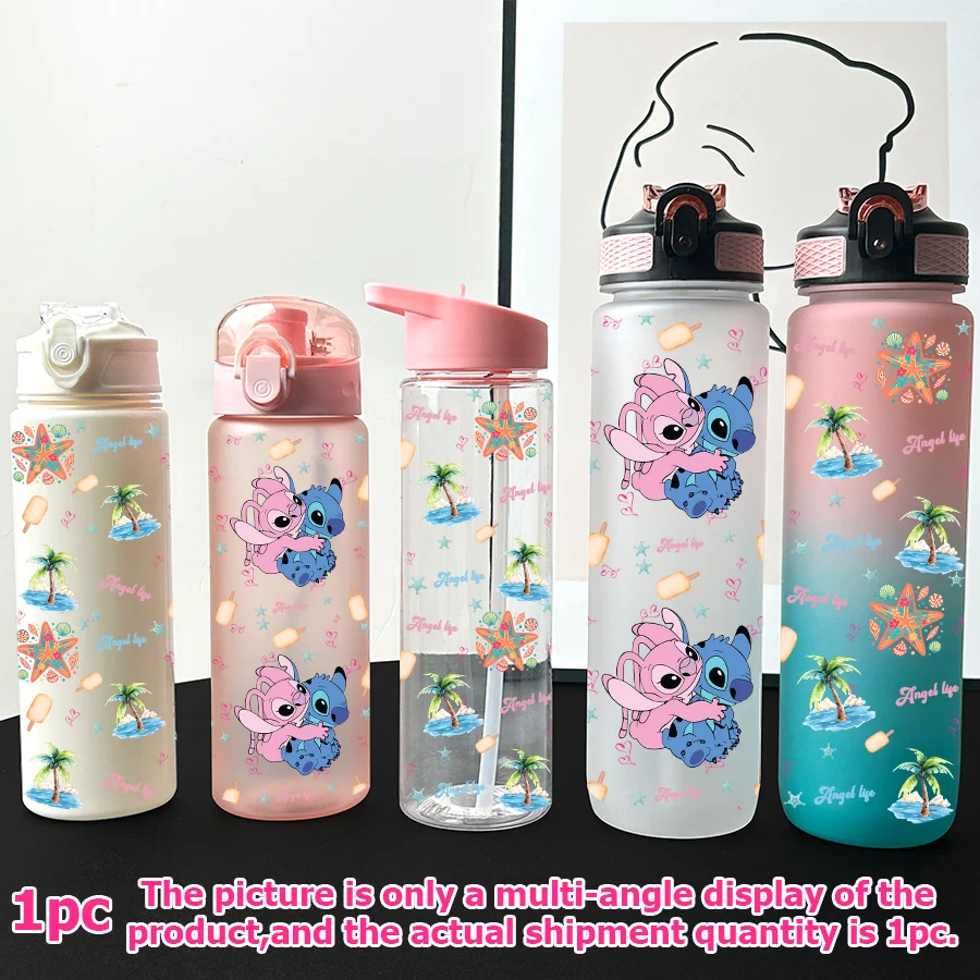 

1 шт., многопластиковая бутылка для воды Disney, Stitch, Vacation с принтом 23-32 унций, портативная спортивная чашка для воды, подарок на день рождения