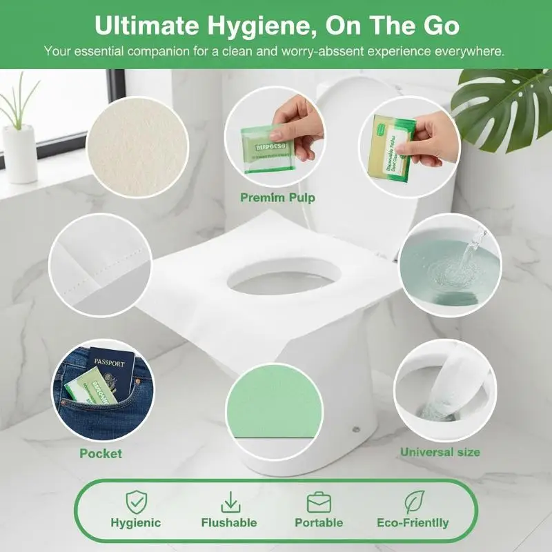 Disposable Toilet Seat Covers Eco Friendly Degradable Waterproof Soluble Portable 20Pcs for Camping Trips