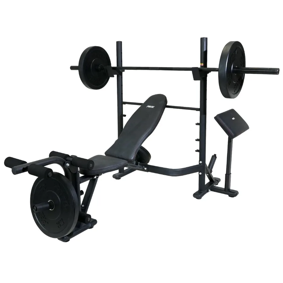 Banco de pesas ajustable con rejilla para sentadillas olímpica para uso en gimnasio en casa, características desarrollador de brazos y piernas con almohadilla de predicador que soporta hasta t