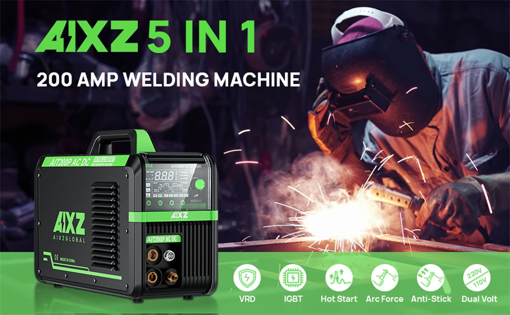 AIXZ AIT200P AC/DC TIG-Schweißgerät 200 Ampere 5-in-1 Multiprozess-Aluminiumschweißgerät MMA ARC Pulse HF TIG 2T/4T Punktschweißen Hot Start Arc Force Anti-Stick VRD IGBT-Technologie – Detail 2