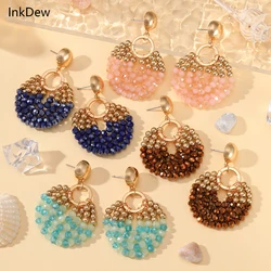 INKDEW Round Elegant Drop Earrings for Women Big Long Earrings Handmade Crystal Faceted Beads Earrings Jewelry Fashion EA158