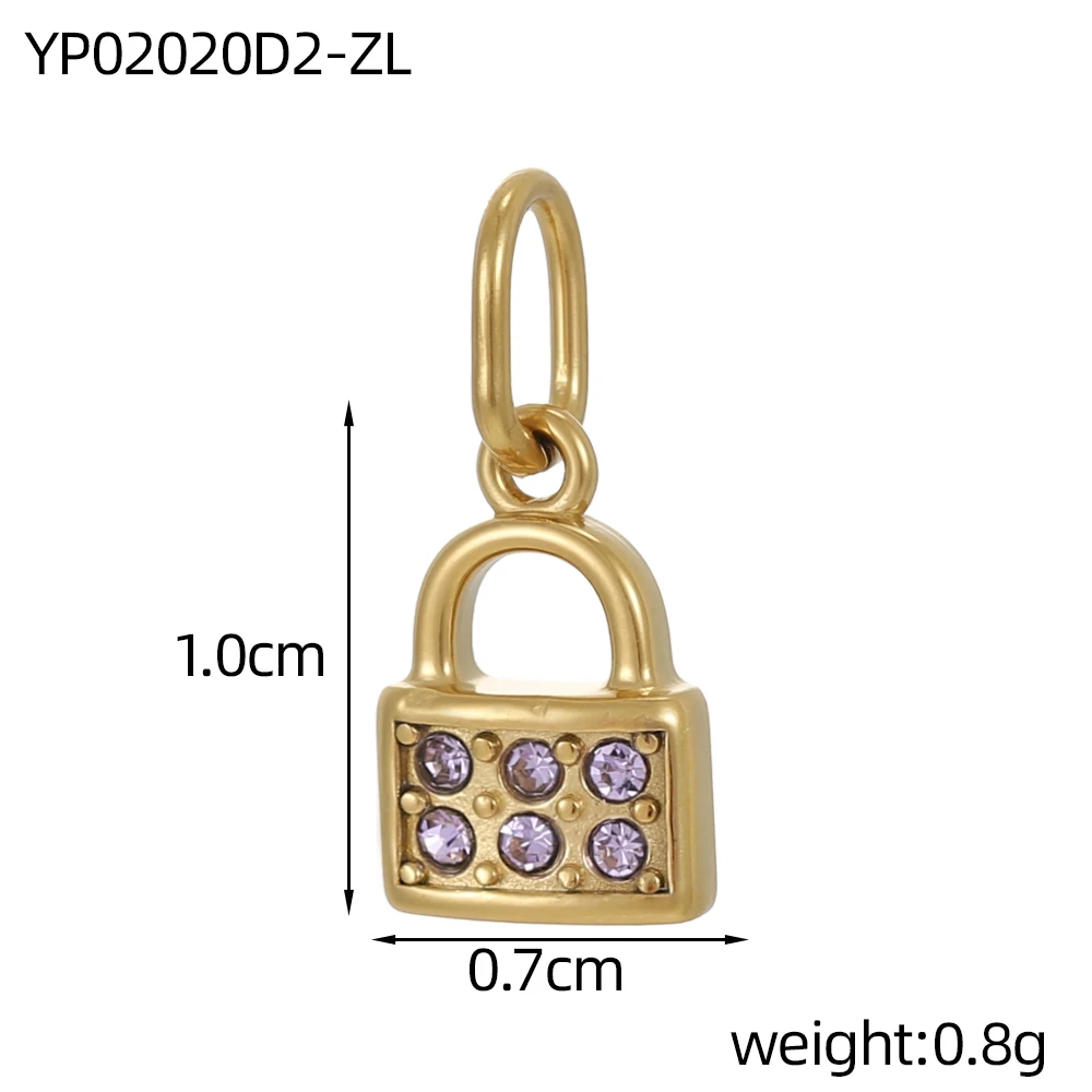 Colorful Small CZ Zircon 12 Month Stainless Steel Birthstone Lock ZirconiaCharm Pendant for DIY Jewelry Making