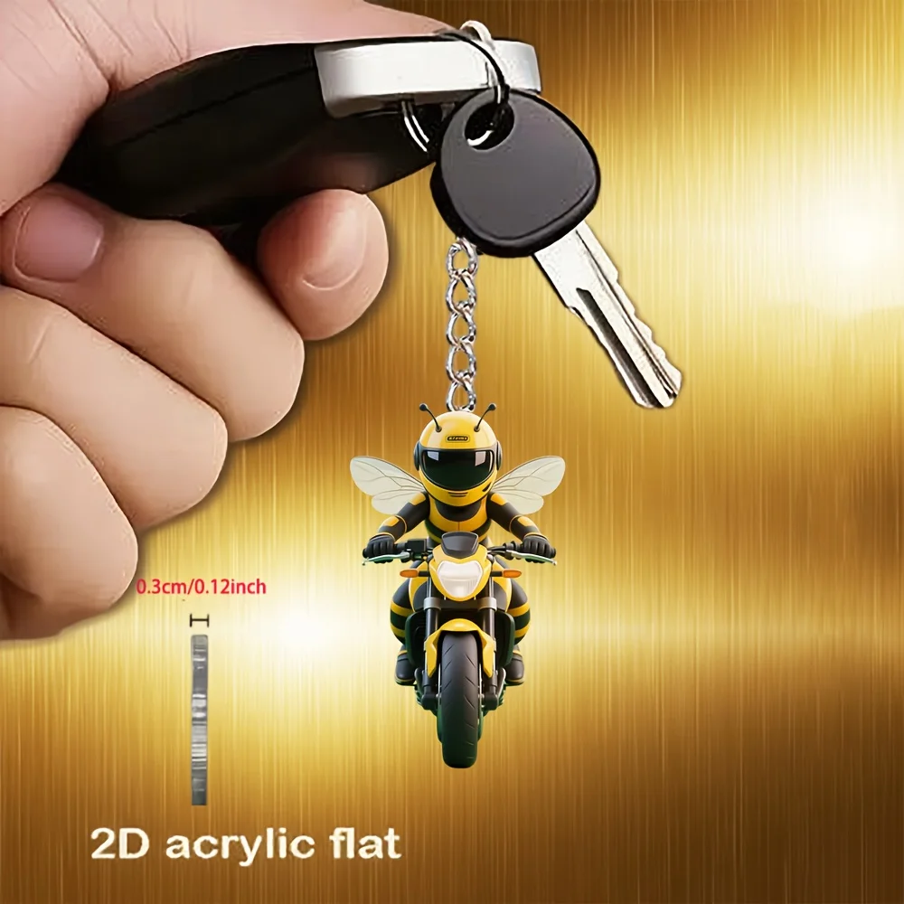 2D Fun Bee Rider Acrylic Keychain Bag Clasp Car Pendant Backpack Wedding Ornament Anniversary Christmas Halloween Birthday Gift