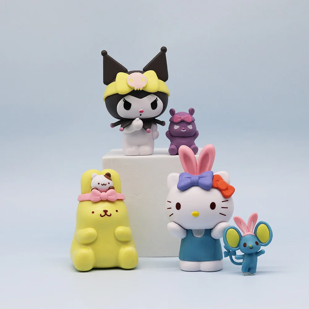 ตุ๊กตาตุ๊กตาขยับแขนขาได้พีวีซีน่ารักสำหรับเด็ก6ชิ้น/เซ็ต Sanrio Toys MINI My Melody Kuromi อนิเมะ Cinnamoroll Kawaii