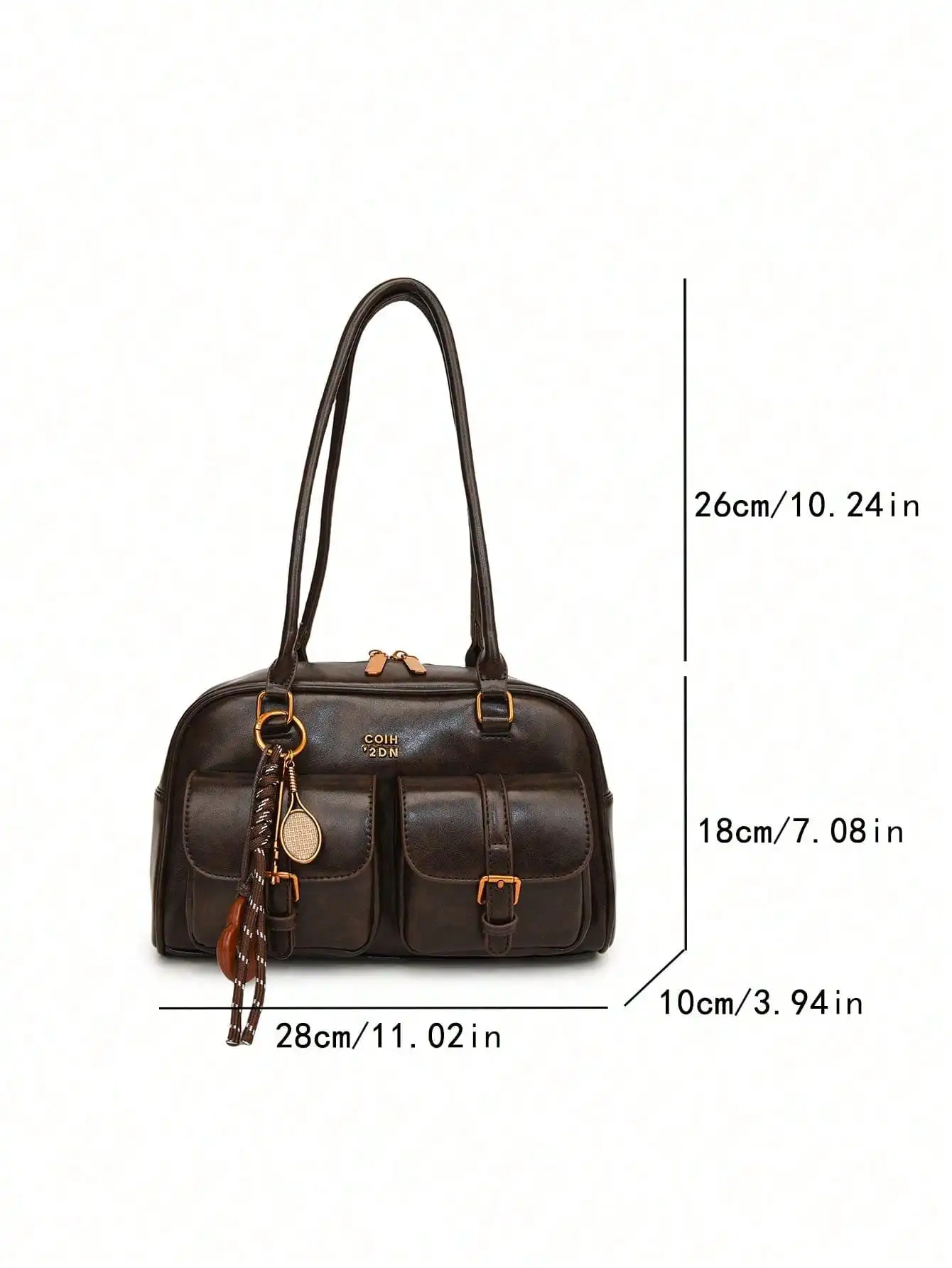 New Bread Knot Pendant Multi-Pocket Pillow Bag,Letter Pattern Decoration Design,Fashionable Coffee Brown Underarm BagShoulder Bag , Y2K Aesthetic